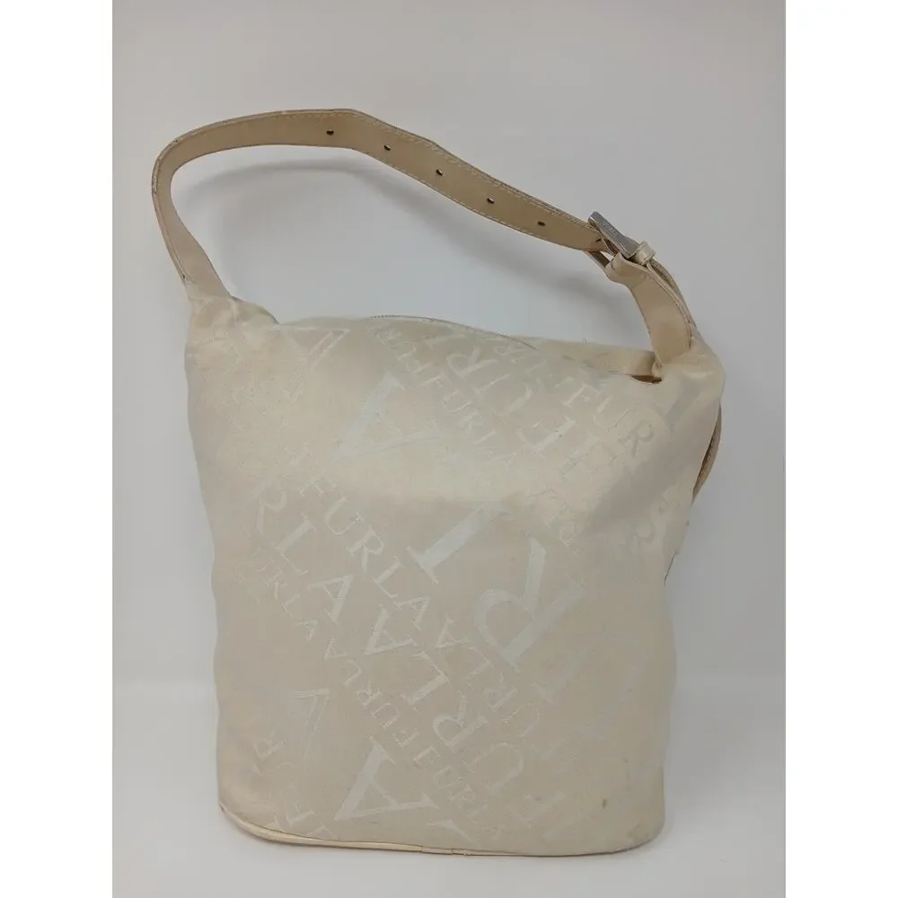Furla Shoulder Bag Beige And Brown Color Nylon And Leather Used